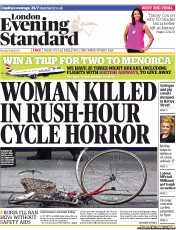 London Evening Standard () Newspaper Front Page for 9 April 2013