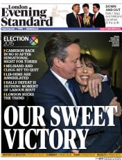 London Evening Standard () Newspaper Front Page for 9 May 2015