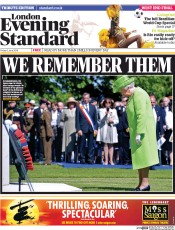 London Evening Standard () Newspaper Front Page for 9 June 2014