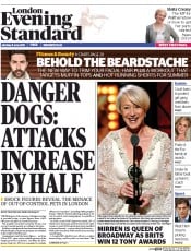 London Evening Standard () Newspaper Front Page for 9 June 2015