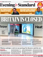 London Evening Standard () Newspaper Front Page for 9 June 2020
