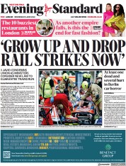 London Evening Standard () Newspaper Front Page for 9 June 2022