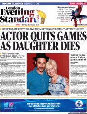 London Evening Standard () Newspaper Front Page for 9 July 2012