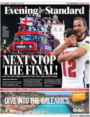 London Evening Standard () Newspaper Front Page for 9 July 2021