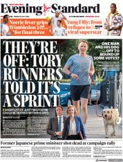 London Evening Standard () Newspaper Front Page for 9 July 2022