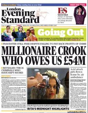 London Evening Standard () Newspaper Front Page for 9 August 2013