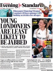 London Evening Standard () Newspaper Front Page for 9 August 2021
