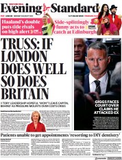 London Evening Standard () Newspaper Front Page for 9 August 2022