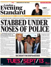 London Evening Standard () Newspaper Front Page for 9 September 2011