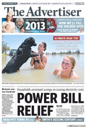 The Advertiser (Australia) Newspaper Front Page for 14 December 2013