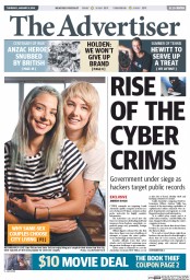 The Advertiser (Australia) Newspaper Front Page for 9 January 2014