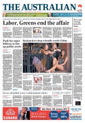The Australian (Australia) Newspaper Front Page for 9 January 2014