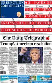 The Daily Telegraph () Newspaper Front Page for 10 November 2016