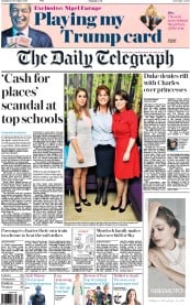 The Daily Telegraph () Newspaper Front Page for 10 December 2016