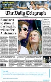 The Daily Telegraph () Newspaper Front Page for 10 March 2014