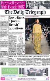 The Daily Telegraph () Newspaper Front Page for 10 March 2016