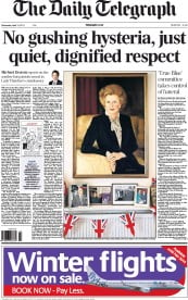 The Daily Telegraph () Newspaper Front Page for 10 April 2013