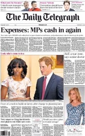 The Daily Telegraph () Newspaper Front Page for 10 May 2013