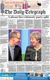 The Daily Telegraph () Newspaper Front Page for 10 May 2017