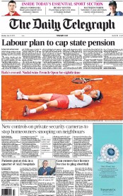 The Daily Telegraph () Newspaper Front Page for 10 June 2013