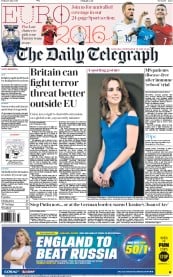 The Daily Telegraph () Newspaper Front Page for 10 June 2016