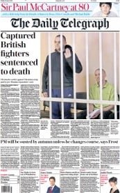 The Daily Telegraph () Newspaper Front Page for 10 June 2022