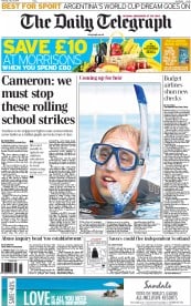 The Daily Telegraph () Newspaper Front Page for 10 July 2014