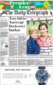 The Daily Telegraph () Newspaper Front Page for 10 August 2018