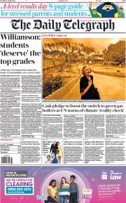 The Daily Telegraph () Newspaper Front Page for 10 August 2021