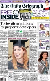The Daily Telegraph () Newspaper Front Page for 10 September 2011