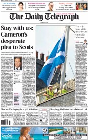 The Daily Telegraph () Newspaper Front Page for 10 September 2014