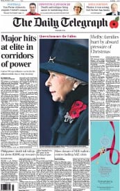 The Daily Telegraph () Newspaper Front Page for 11 November 2013
