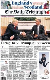 The Daily Telegraph () Newspaper Front Page for 11 November 2016
