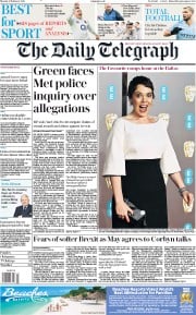 The Daily Telegraph () Newspaper Front Page for 11 February 2019