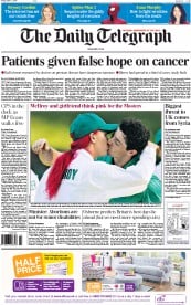The Daily Telegraph () Newspaper Front Page for 11 April 2014