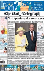The Daily Telegraph () Newspaper Front Page for 11 June 2016