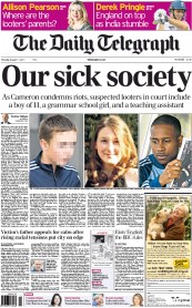 The Daily Telegraph () Newspaper Front Page for 11 August 2011