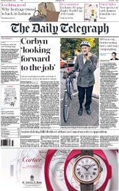 The Daily Telegraph () Newspaper Front Page for 11 September 2015