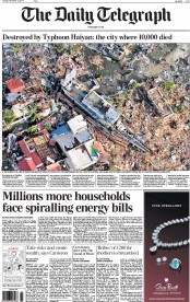 The Daily Telegraph () Newspaper Front Page for 12 November 2013