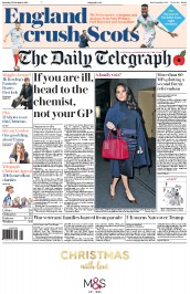 The Daily Telegraph () Newspaper Front Page for 12 November 2016