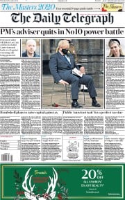 The Daily Telegraph () Newspaper Front Page for 12 November 2020