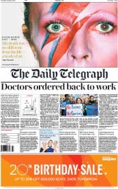 The Daily Telegraph () Newspaper Front Page for 12 January 2016
