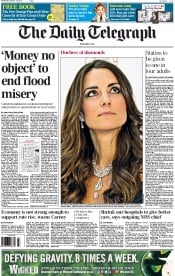 The Daily Telegraph () Newspaper Front Page for 12 February 2014