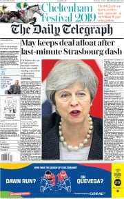 The Daily Telegraph () Newspaper Front Page for 12 March 2019