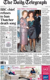 The Daily Telegraph () Newspaper Front Page for 12 April 2013