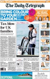 The Daily Telegraph () Newspaper Front Page for 12 April 2014