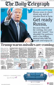 The Daily Telegraph () Newspaper Front Page for 12 April 2018