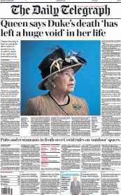 The Daily Telegraph () Newspaper Front Page for 12 April 2021