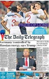 The Daily Telegraph () Newspaper Front Page for 12 July 2018