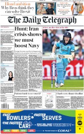 The Daily Telegraph () Newspaper Front Page for 12 July 2019